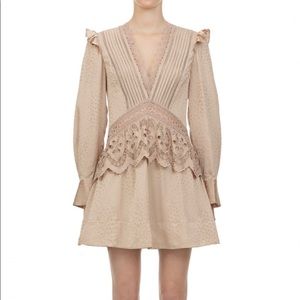 Beige Viscose Jacquard Mini Dress - Self Portrait